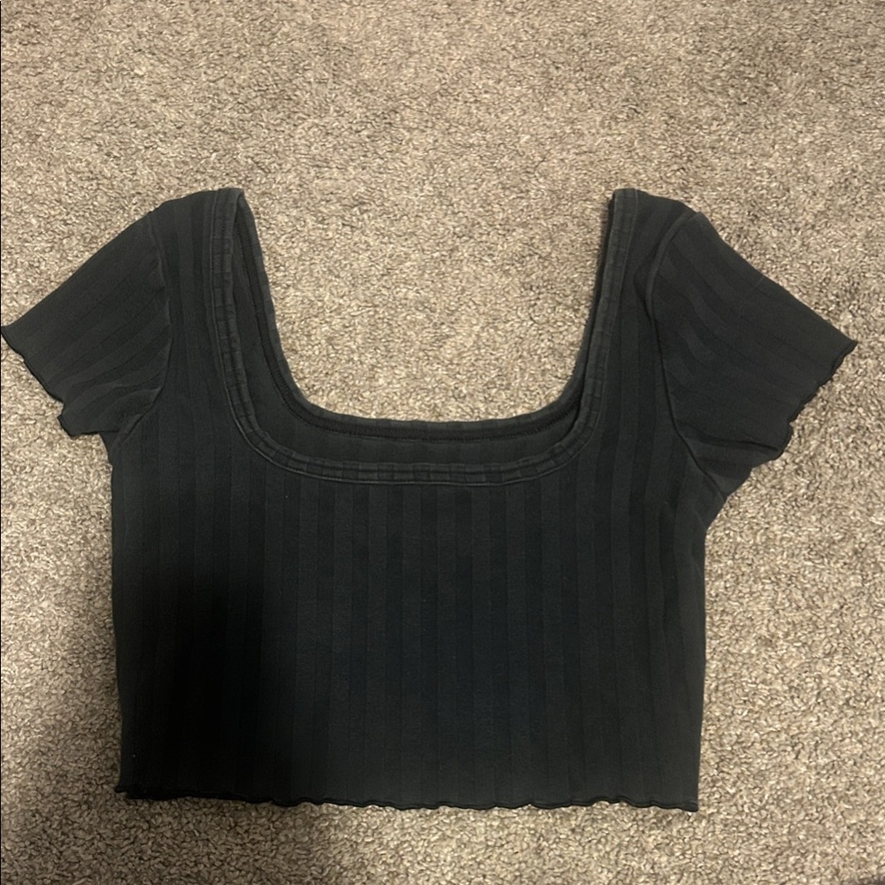 Aerie Black Ribbed Crop Top